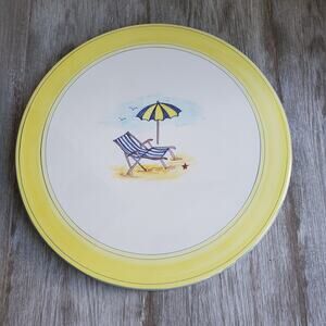 Rare Atelier Du Sage 12" Footed Round Platter Beach Coastal Design Hand Painted